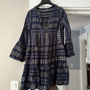 small bohemian dress navy and gold long sleeves